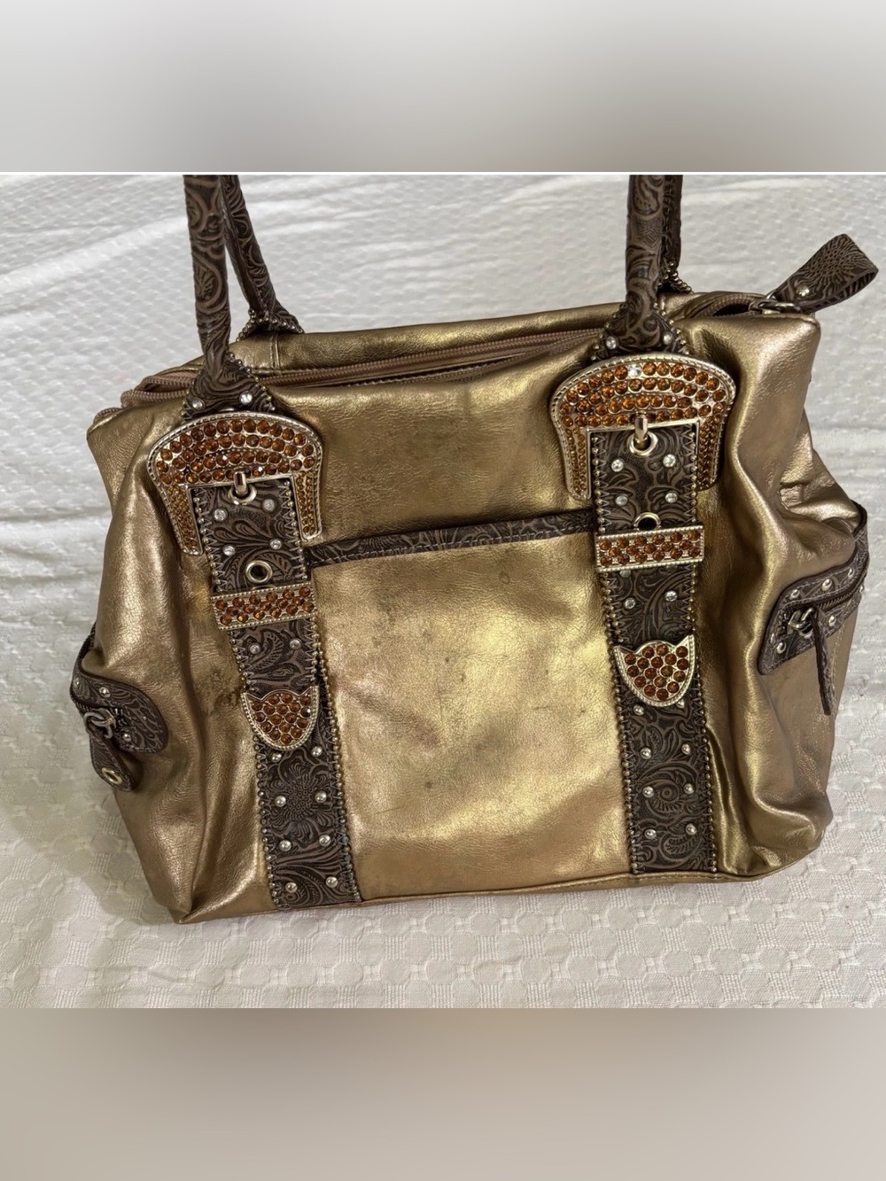 Kathy Van Zeeland Metallic Gold Embellished Tote Vng